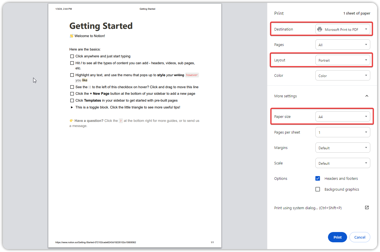 Print Notion user manual step-by-step screenshot