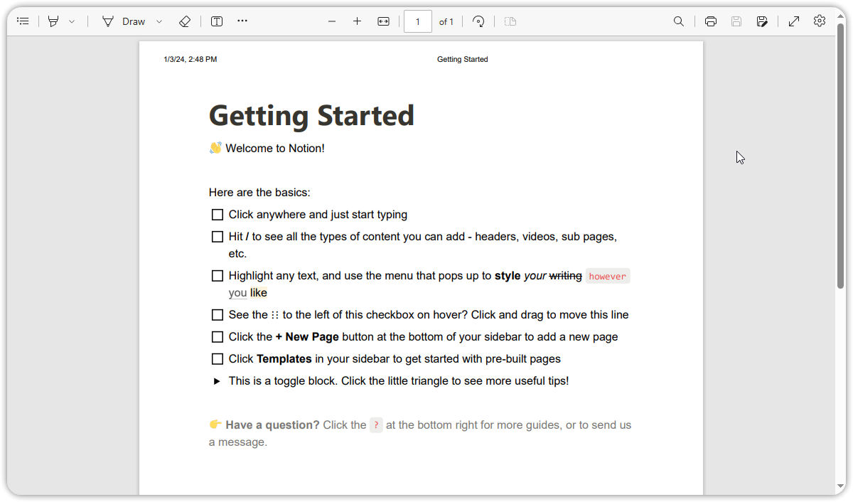 Print Notion user manual step-by-step screenshot