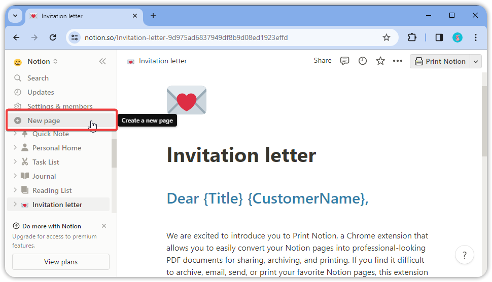 Print Notion user manual step-by-step screenshot