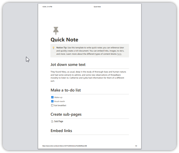 Print Notion beautiful format preservation feature