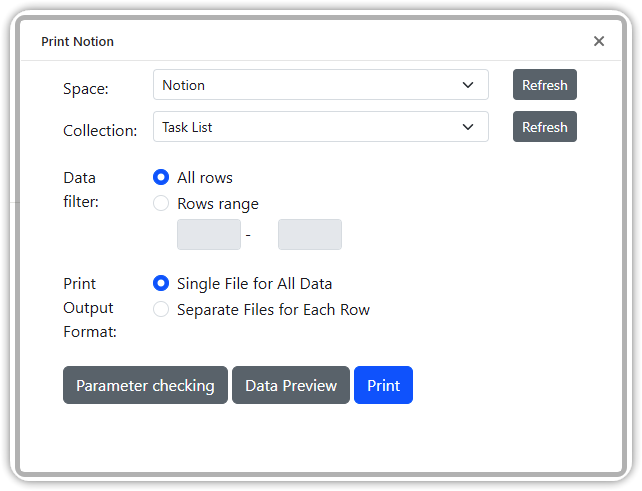 Print Notion template printing and mail merge feature